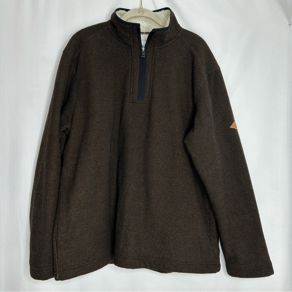 Orvis mens sherpa lined pullover brown size large quarter zip